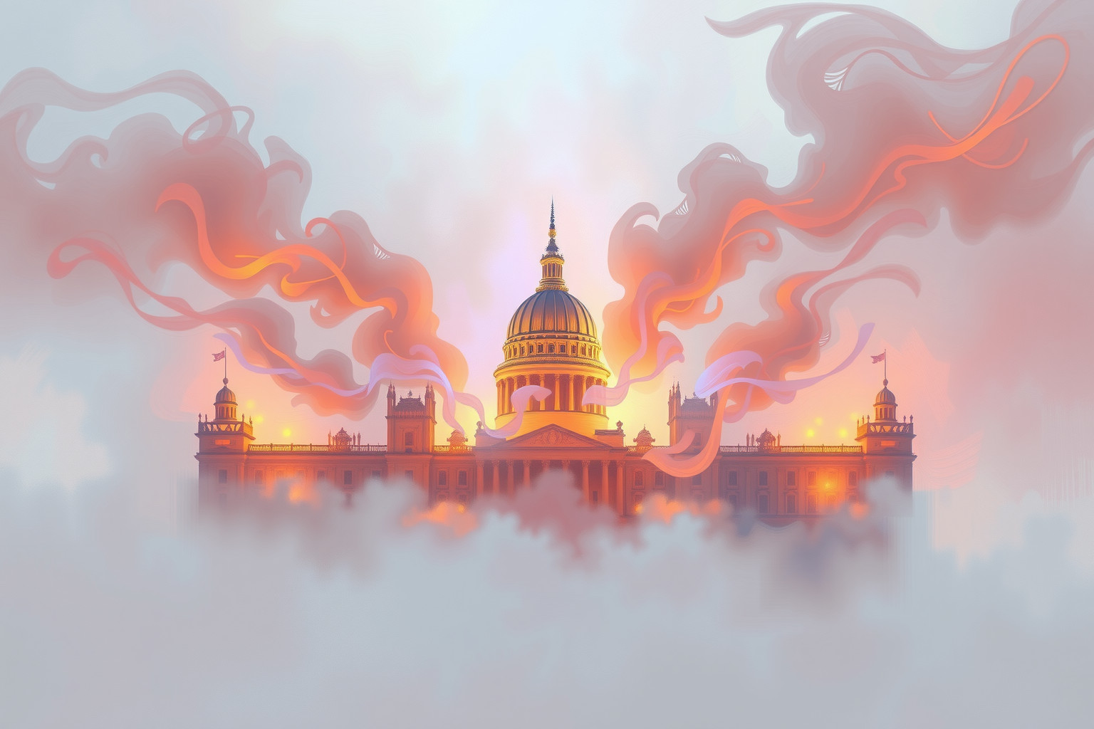 Sognare un Parlamento in fiamme simboleggia crisi e trasformazione politica imminente.