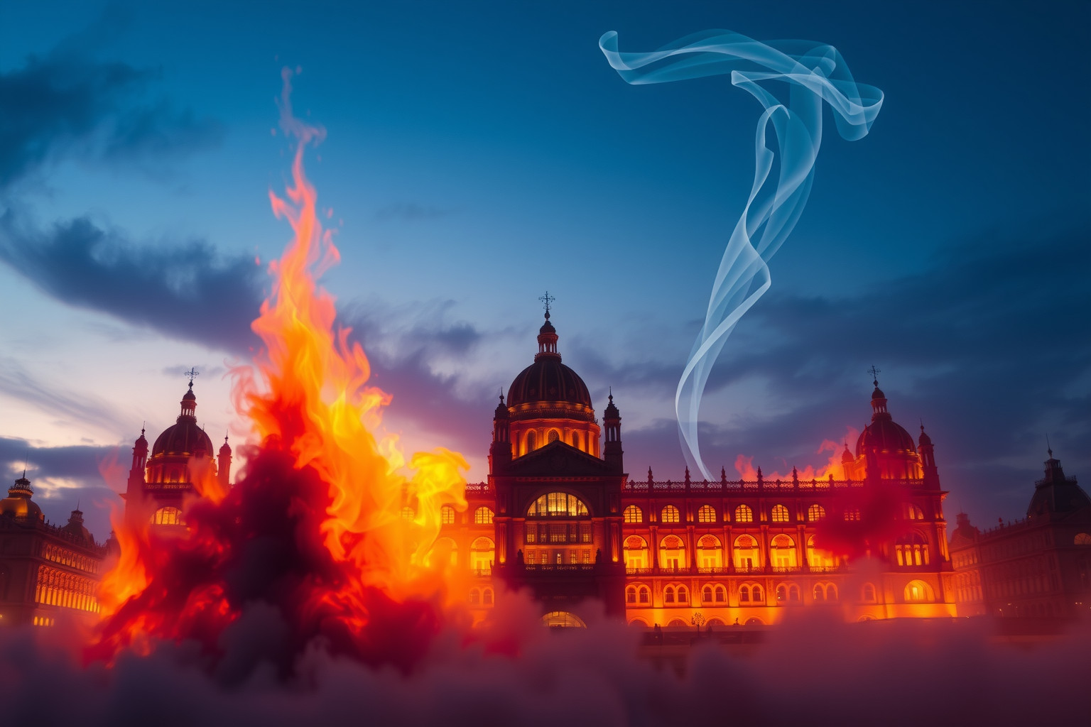 Sognare un parlamento regionale in fiamme simboleggia instabilità politica imminente.