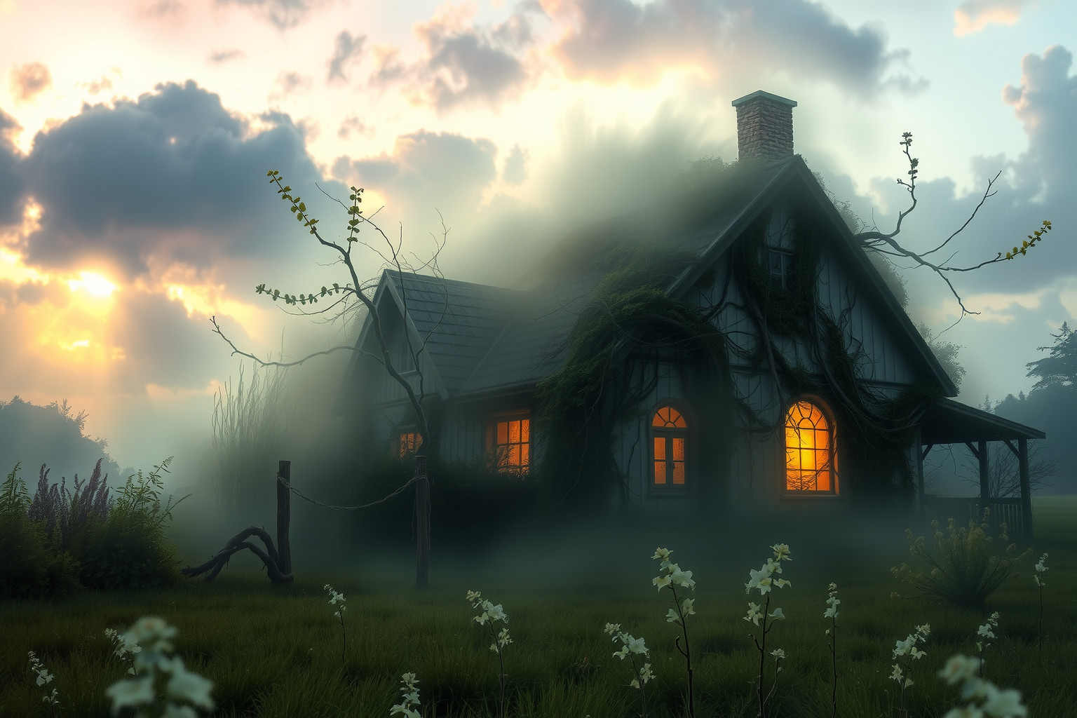 Erbacce nella casa di campagna simboleggiano problemi nascosti trascurati.