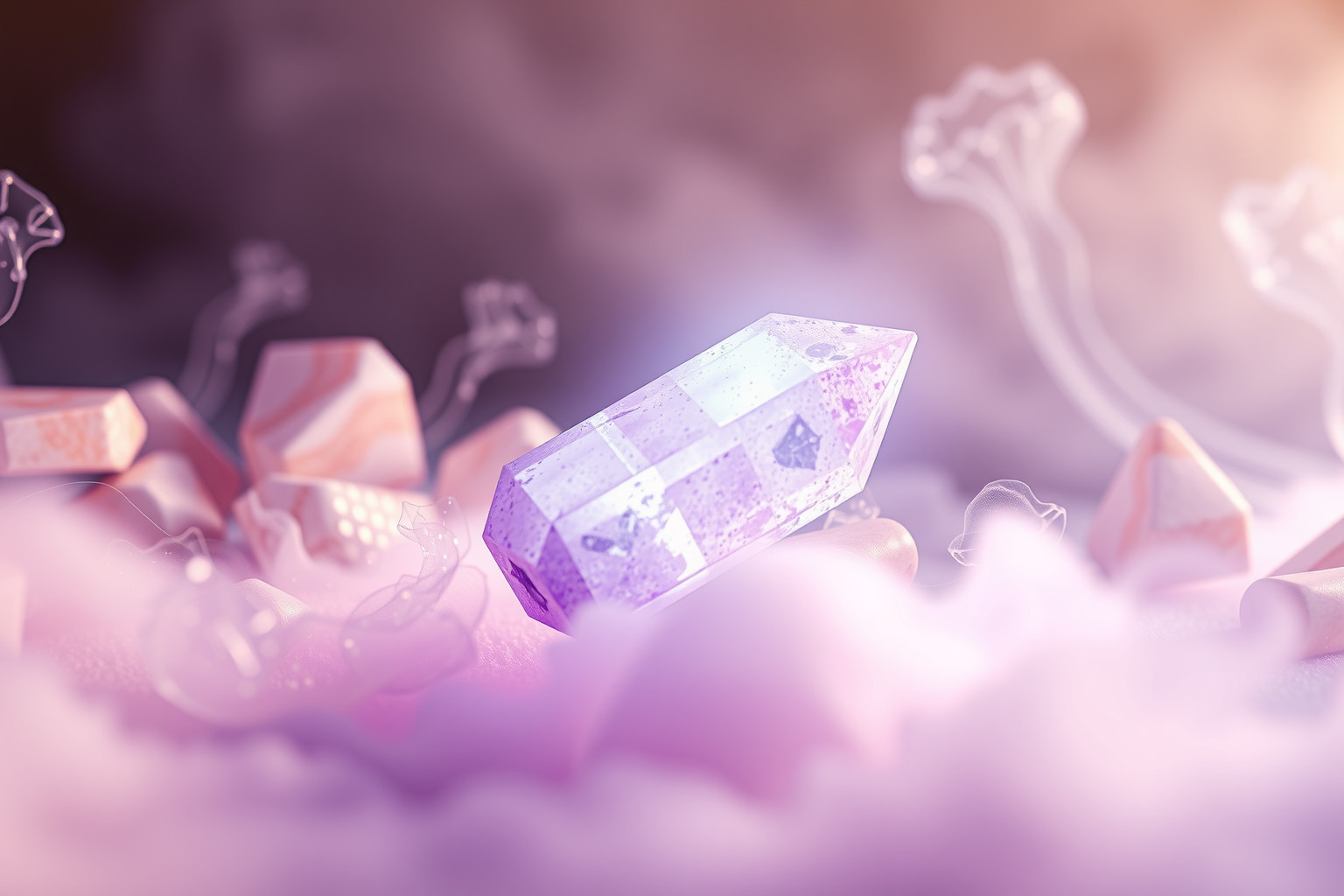 La lepidolite luminosa simboleggia illuminazione e pace interiore profonda.