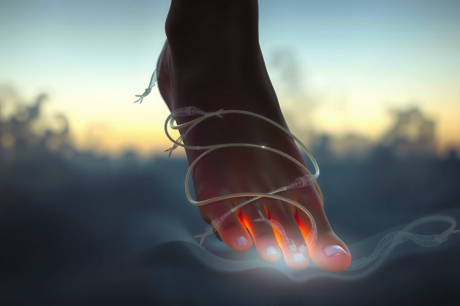 La spina di pesce nel piede simboleggia ostacoli interiori persistenti.