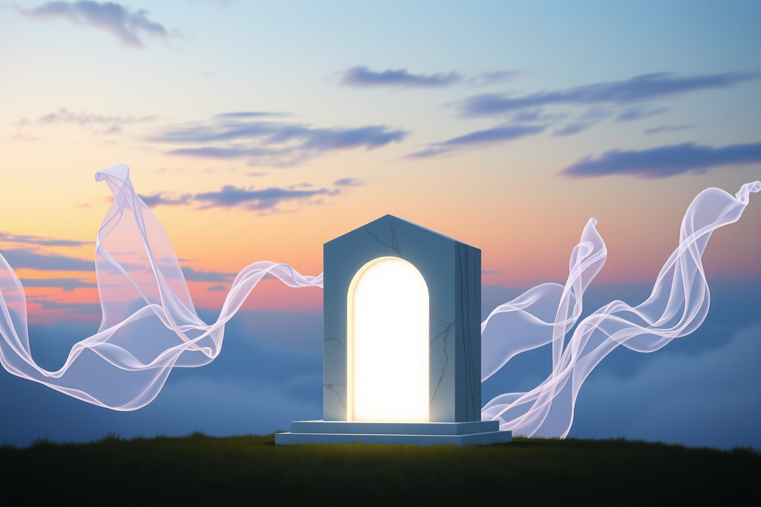 La tomba di marmo simboleggia l'accettazione della mortalità umana.