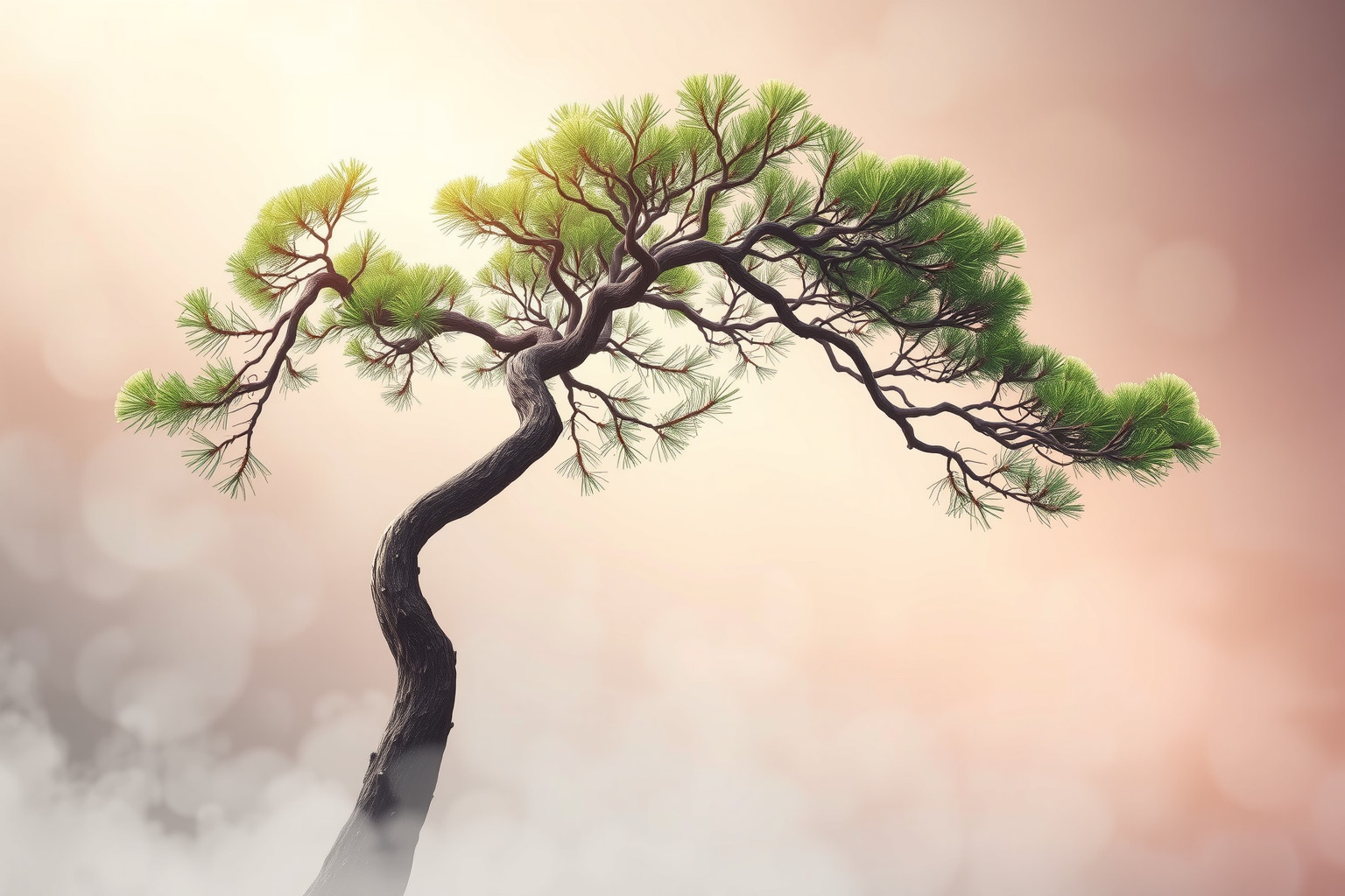 Un abete curvo simboleggia forza attraverso sfide e cambiamenti.