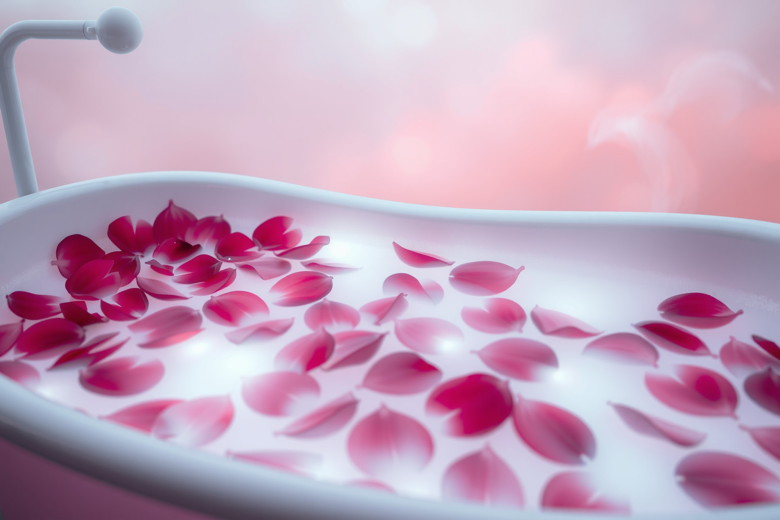 Una vasca piena di petali simboleggia amore e rinascita emotiva.