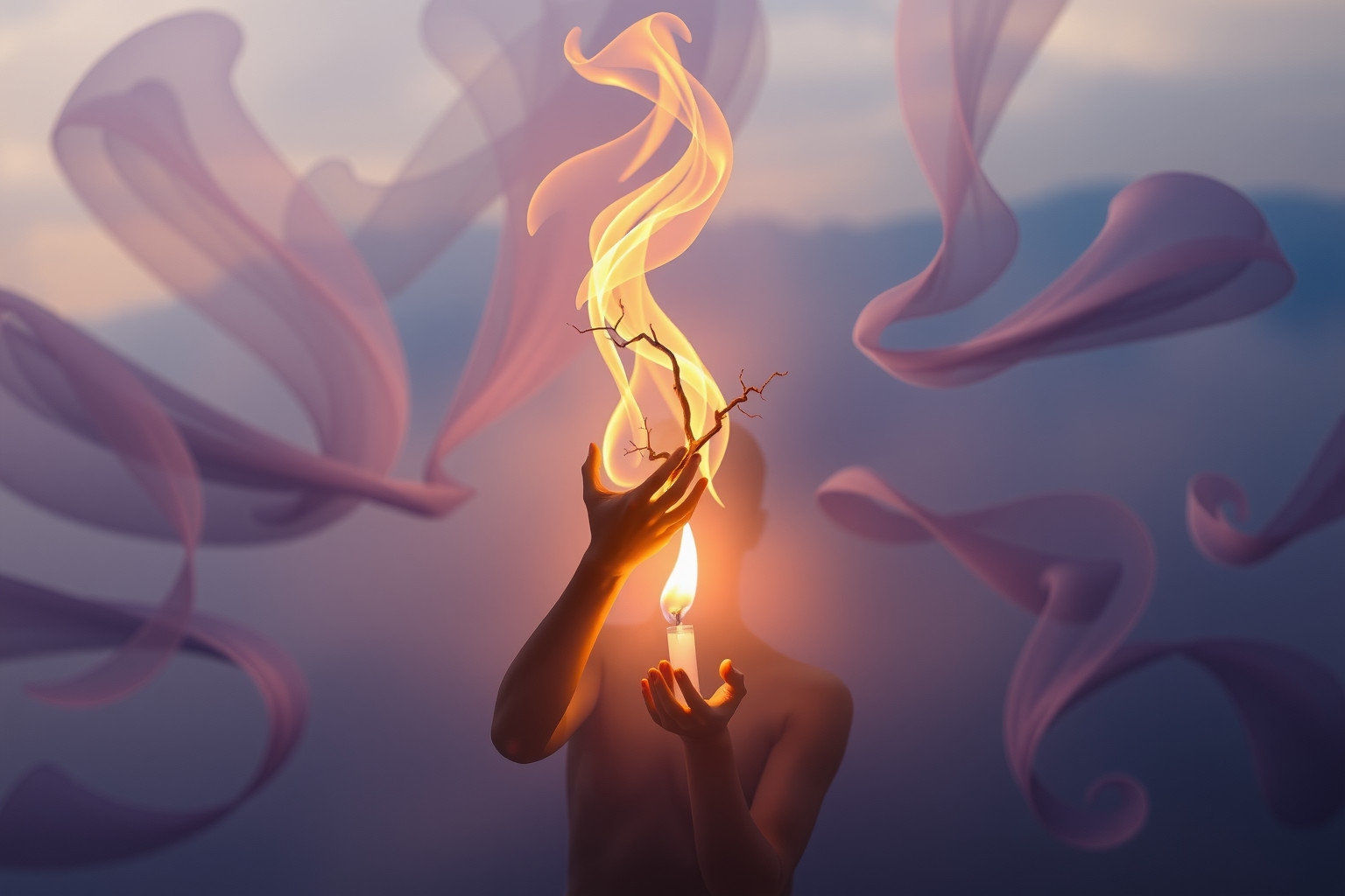 Accendere il fuoco senza strumenti simboleggia forza interiore e ingegno.