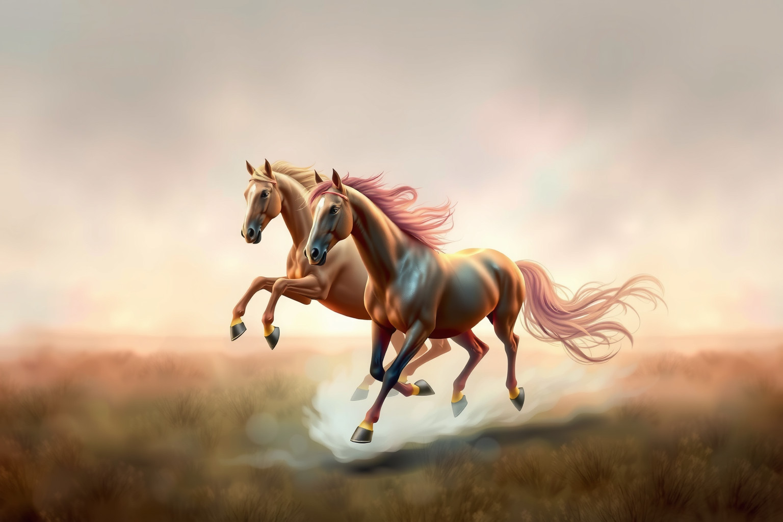 Due cavalli che galoppano simboleggiano forza e libertà imminente.