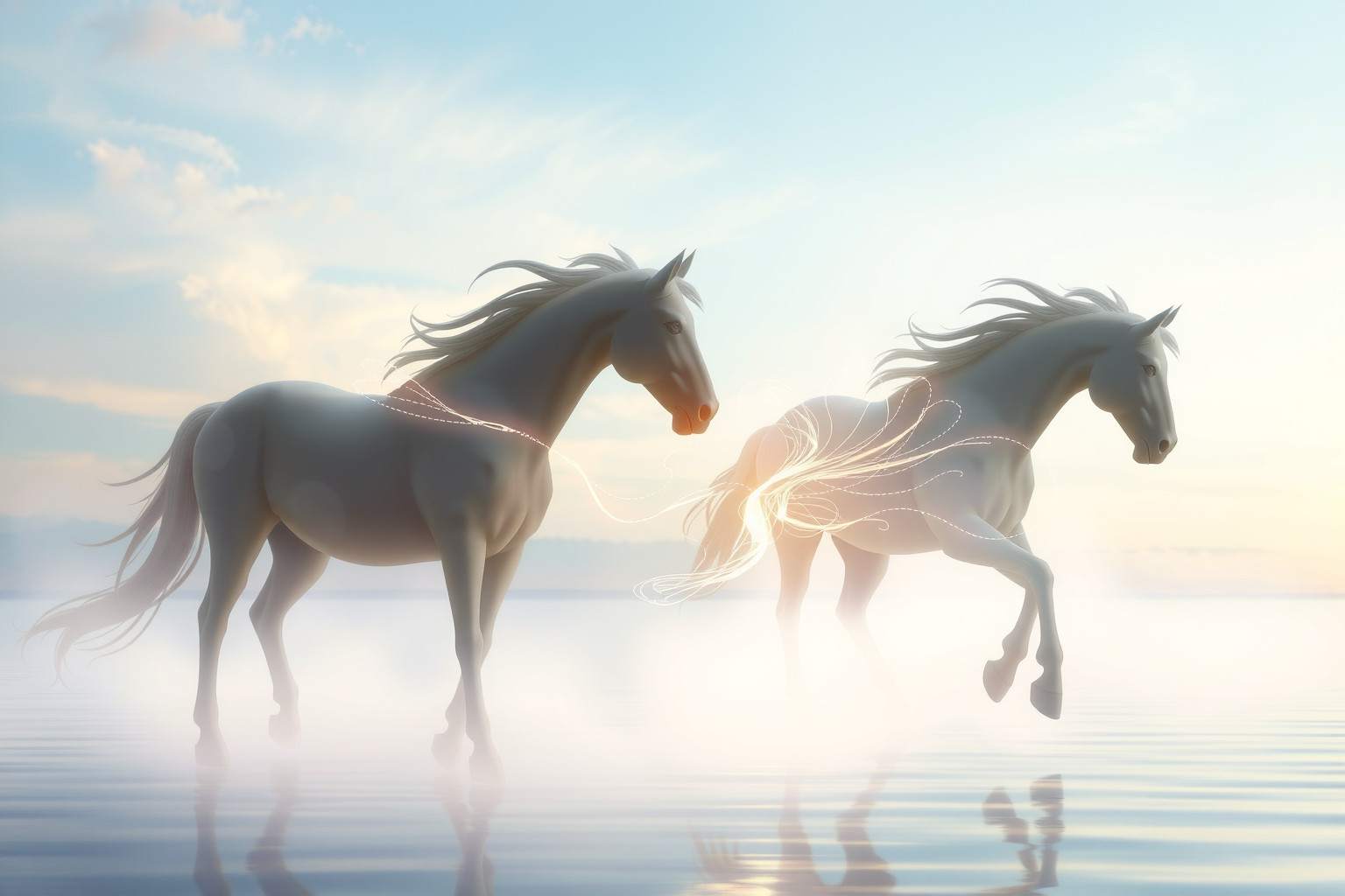 Sognare una coppia di cavalli riflette equilibrio emotivo interiore profondo.