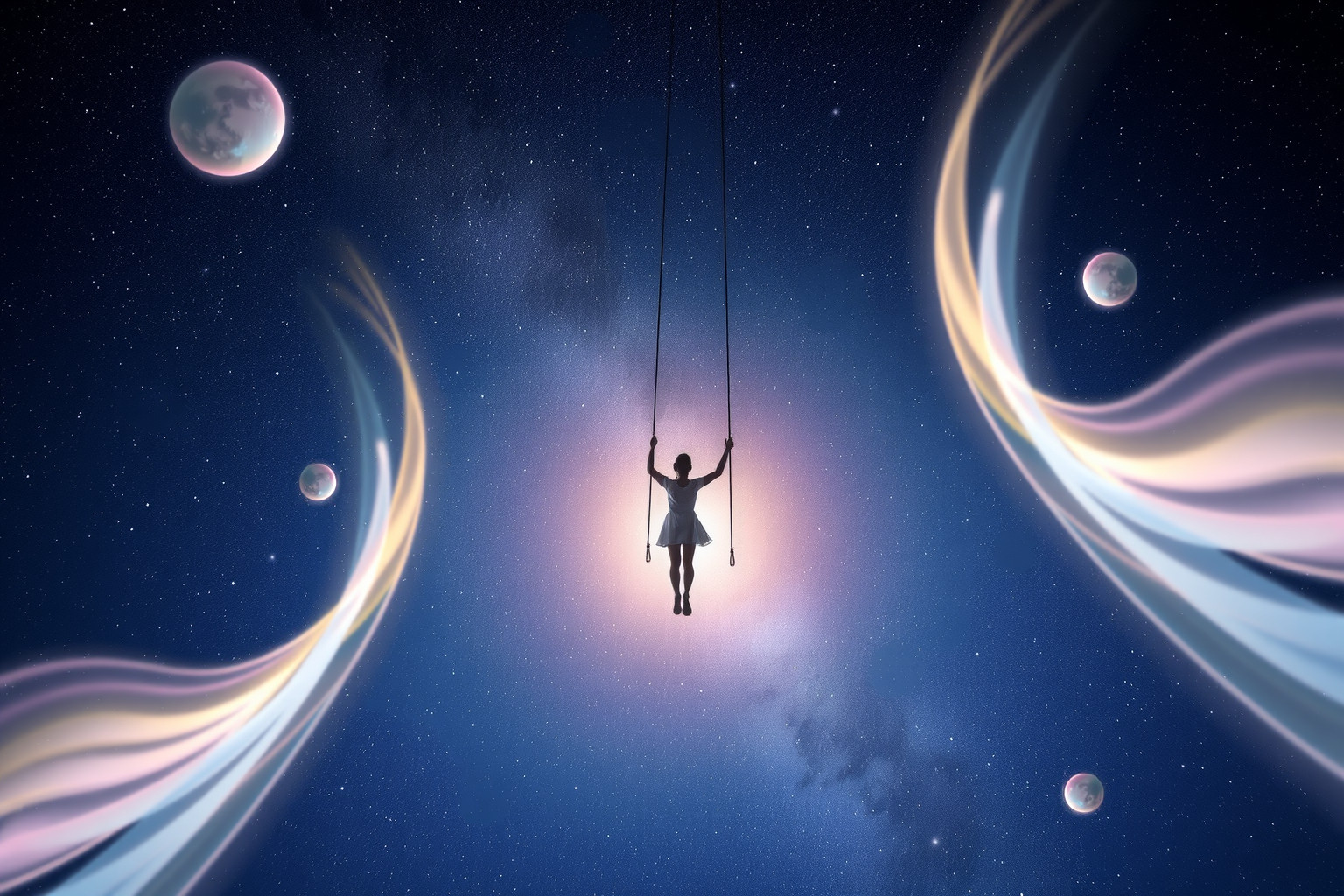 Dondolarsi sotto le stelle simboleggia sogni e desideri profondi.