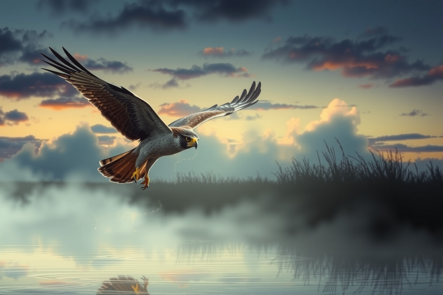 Il falco di palude simboleggia forza e strategia nella caccia.