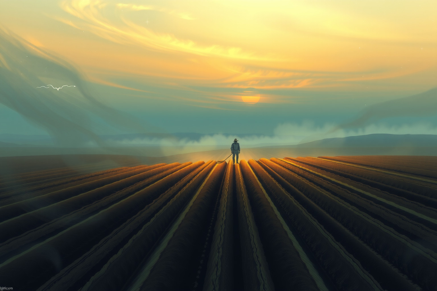 Sognare un contadino che ara simboleggia nuove opportunità e crescita.