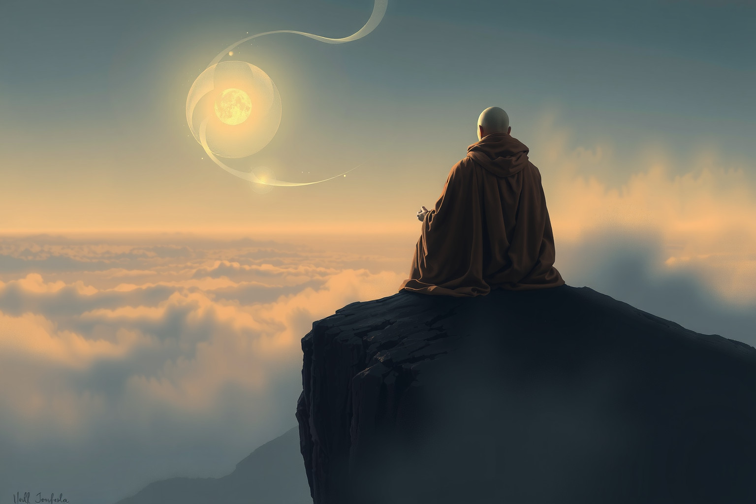 Il monaco simboleggia isolamento consapevole e profonda riflessione interiore.