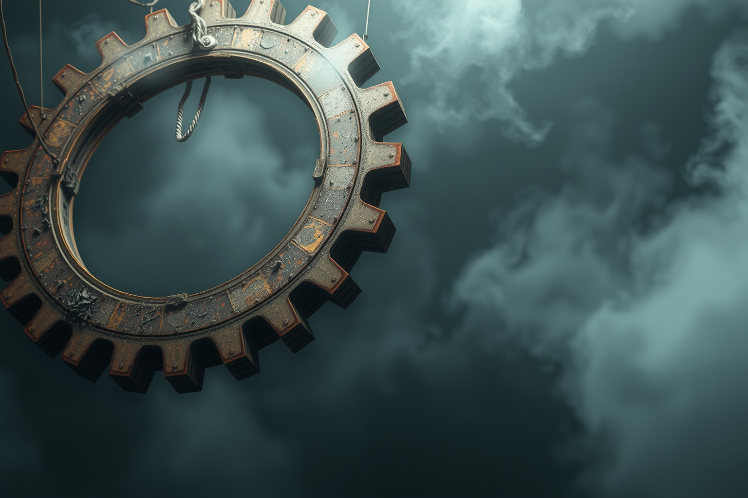 L'ingranaggio arrugginito simboleggia stagnazione mentale e bloccata evoluzione.