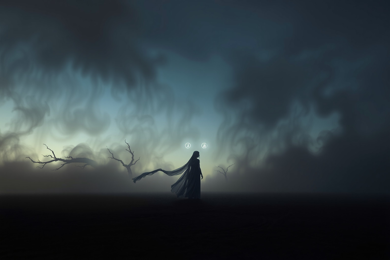 L'araldo in paesaggio desolato annuncia cambiamenti imminenti e solitudine.