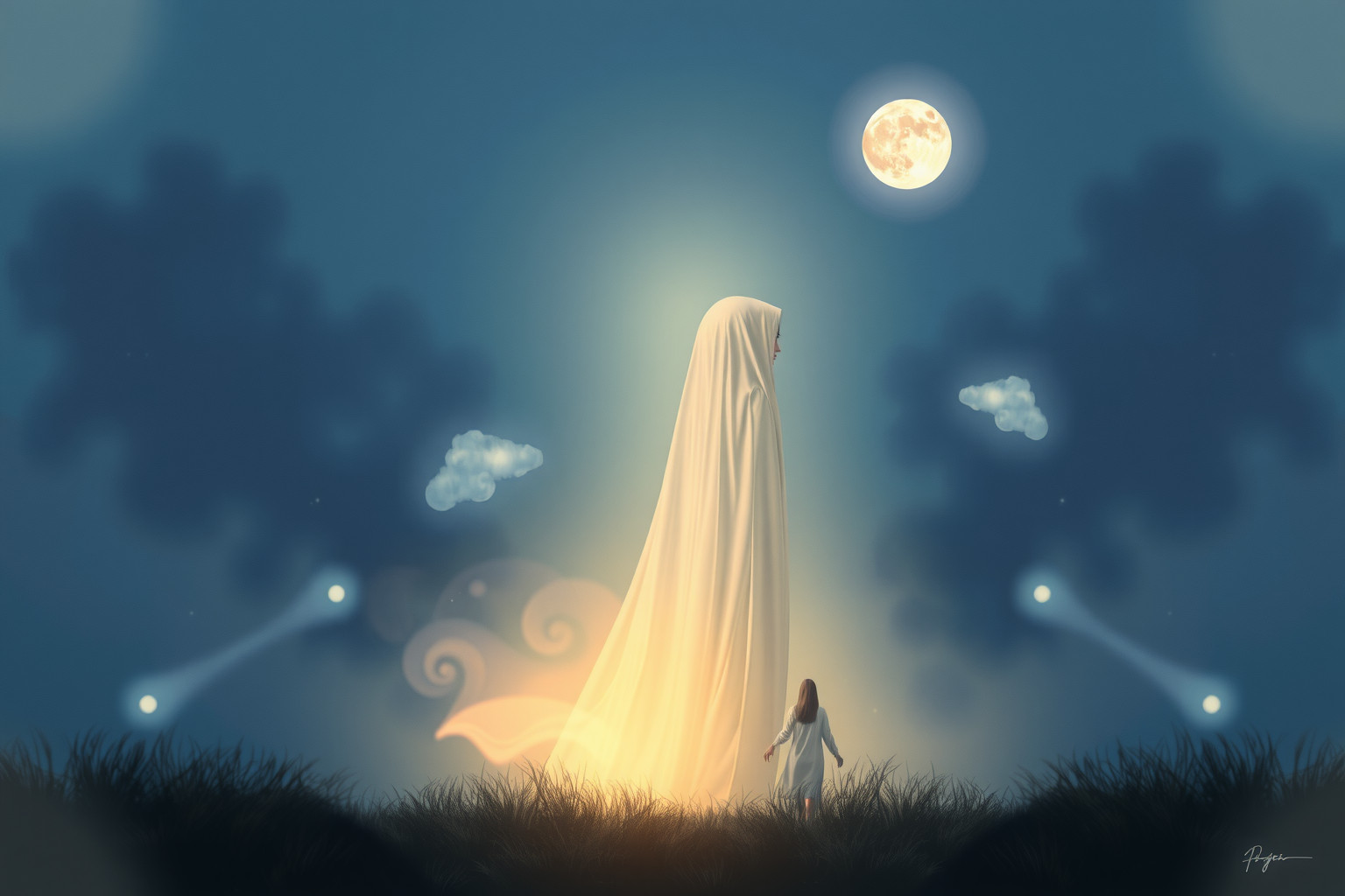 L'araldo vestito di bianco annuncia purezza e nuovi inizi significativi.