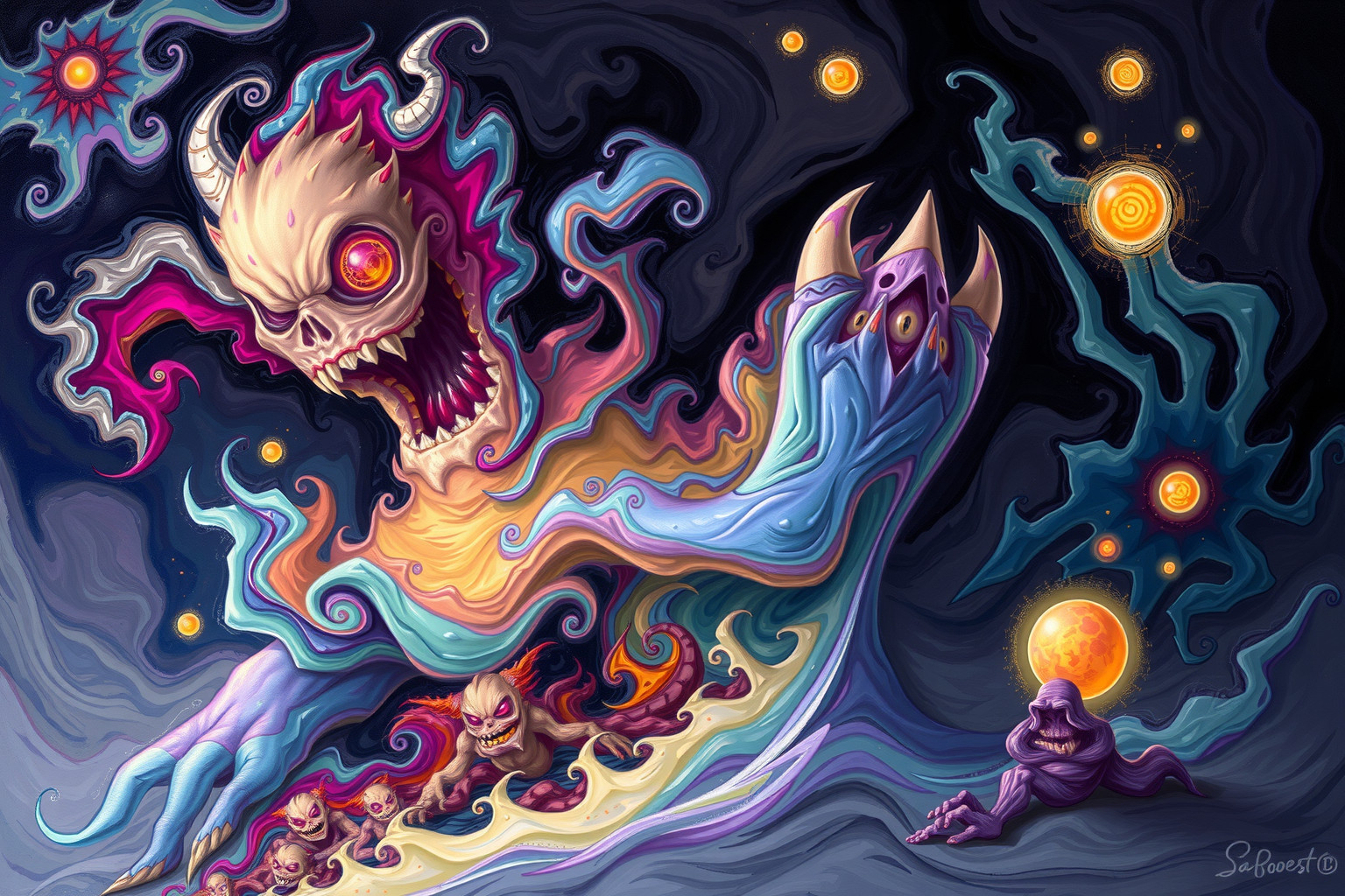 Mostri colorati riflettono emozioni profonde e lati nascosti interiori.