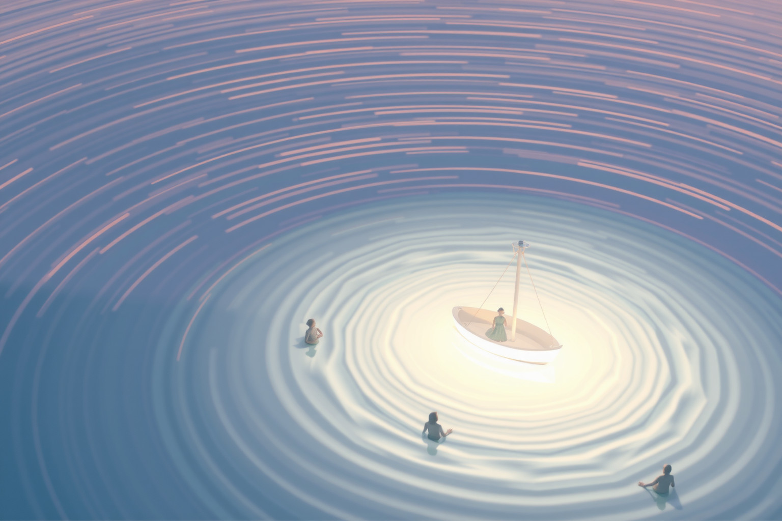 Le onde di una barca simboleggiano l'impatto delle nostre azioni.