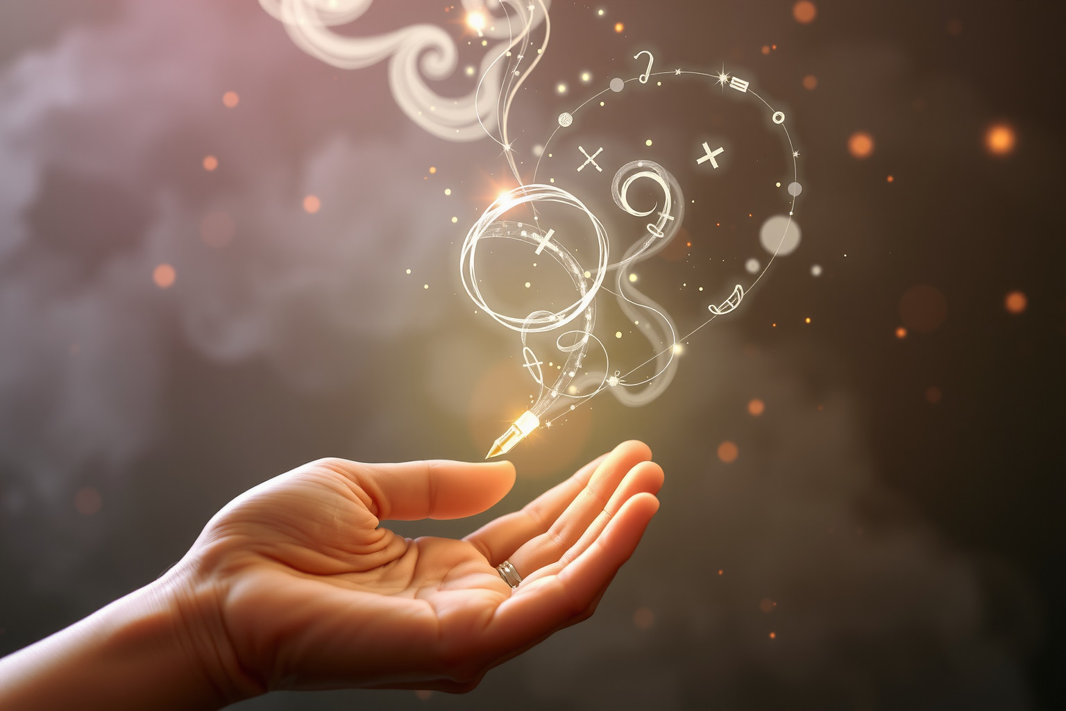 Scrivere con penna magica simboleggia creatività nascosta e mistero.