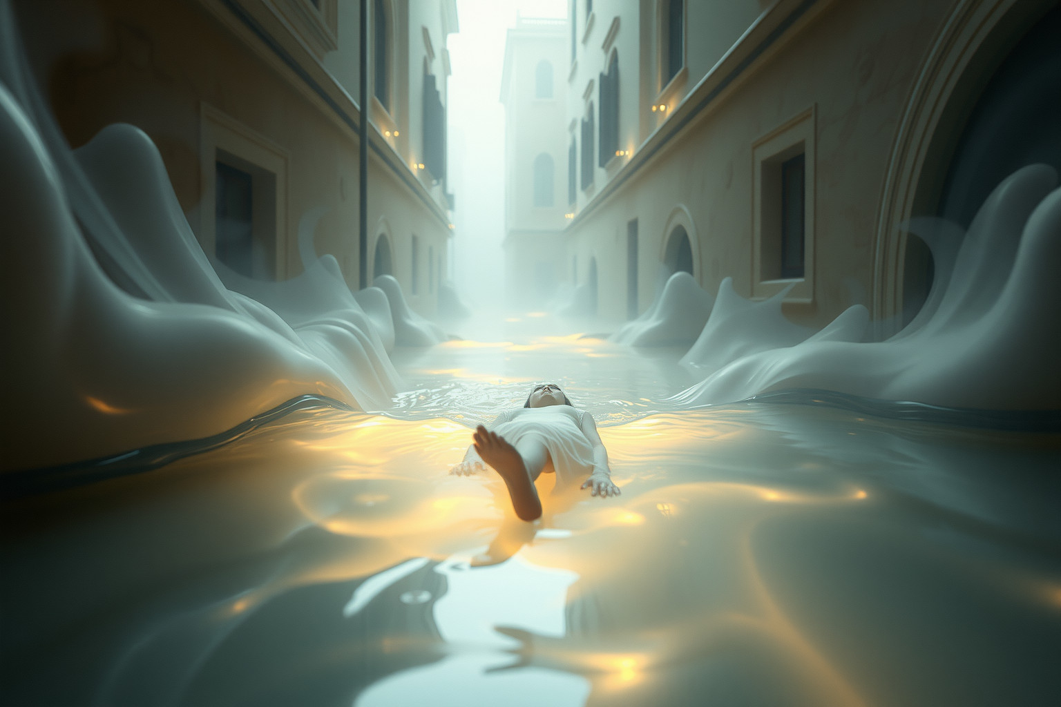 Sognare di cadere in un canale simboleggia perdita di controllo emotivo.