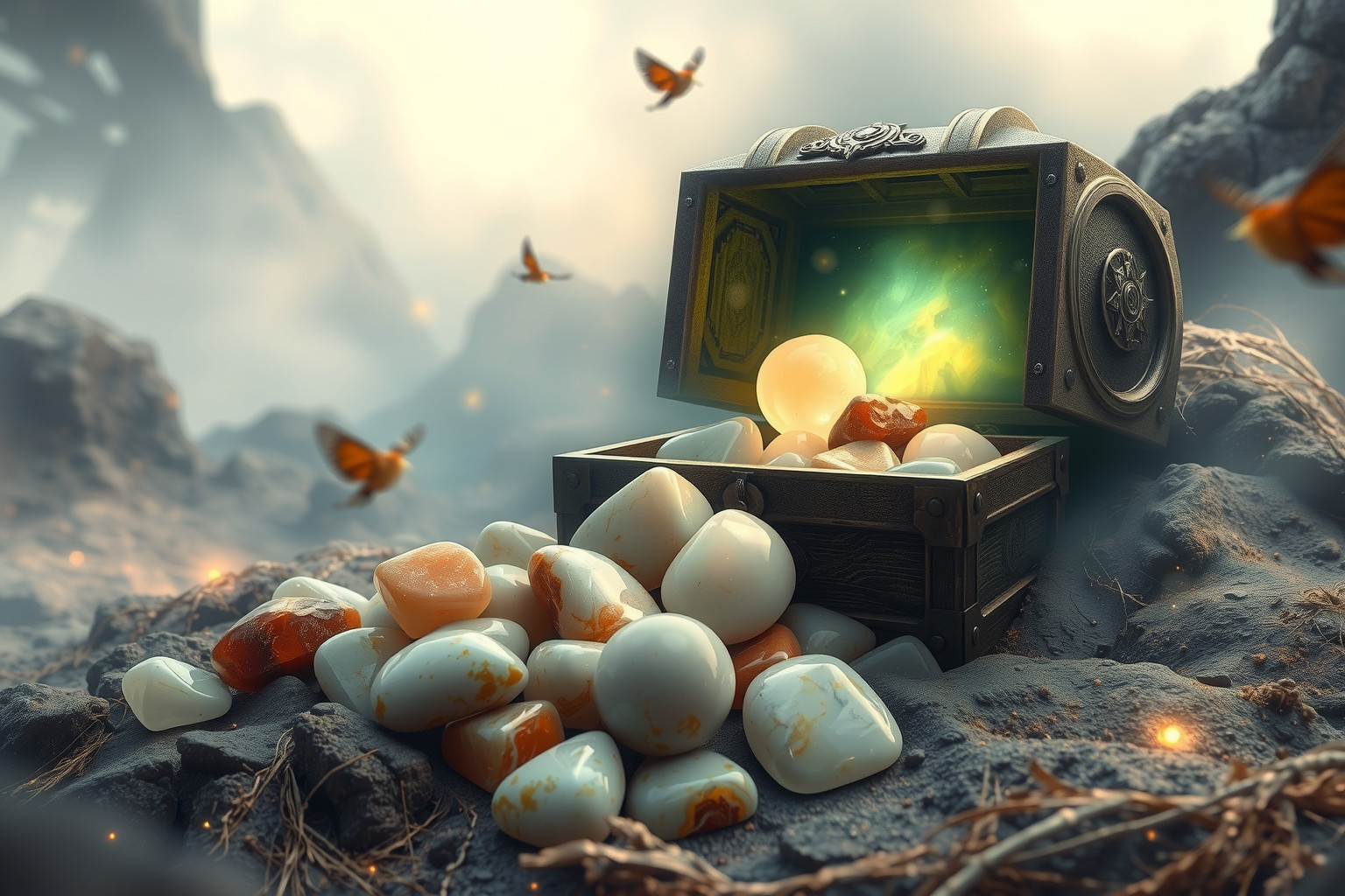 Sognare un tesoro di diaspri simboleggia ricchezza interiore nascosta.