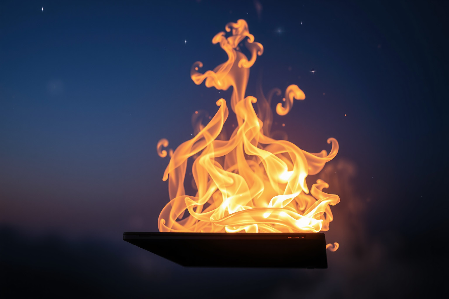 Sognare la macchina portatile in fiamme rappresenta stress e perdita controllo.