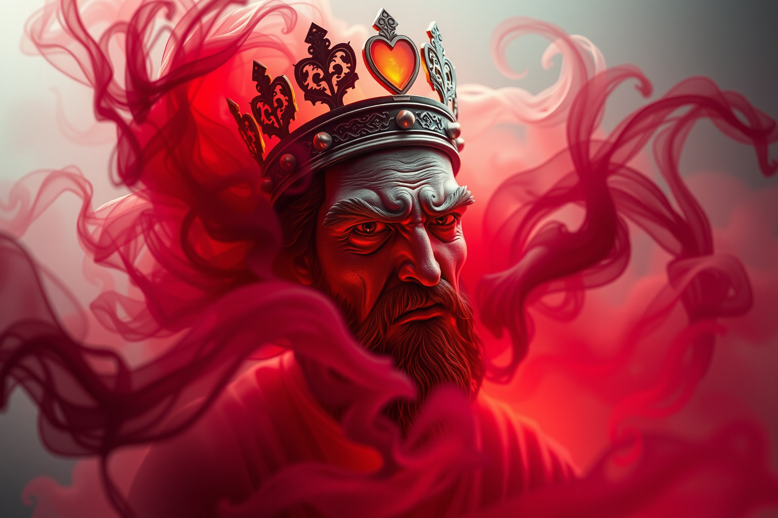 Sognare il Re di Cuori arrabbiato indica conflitti emotivi imminenti.