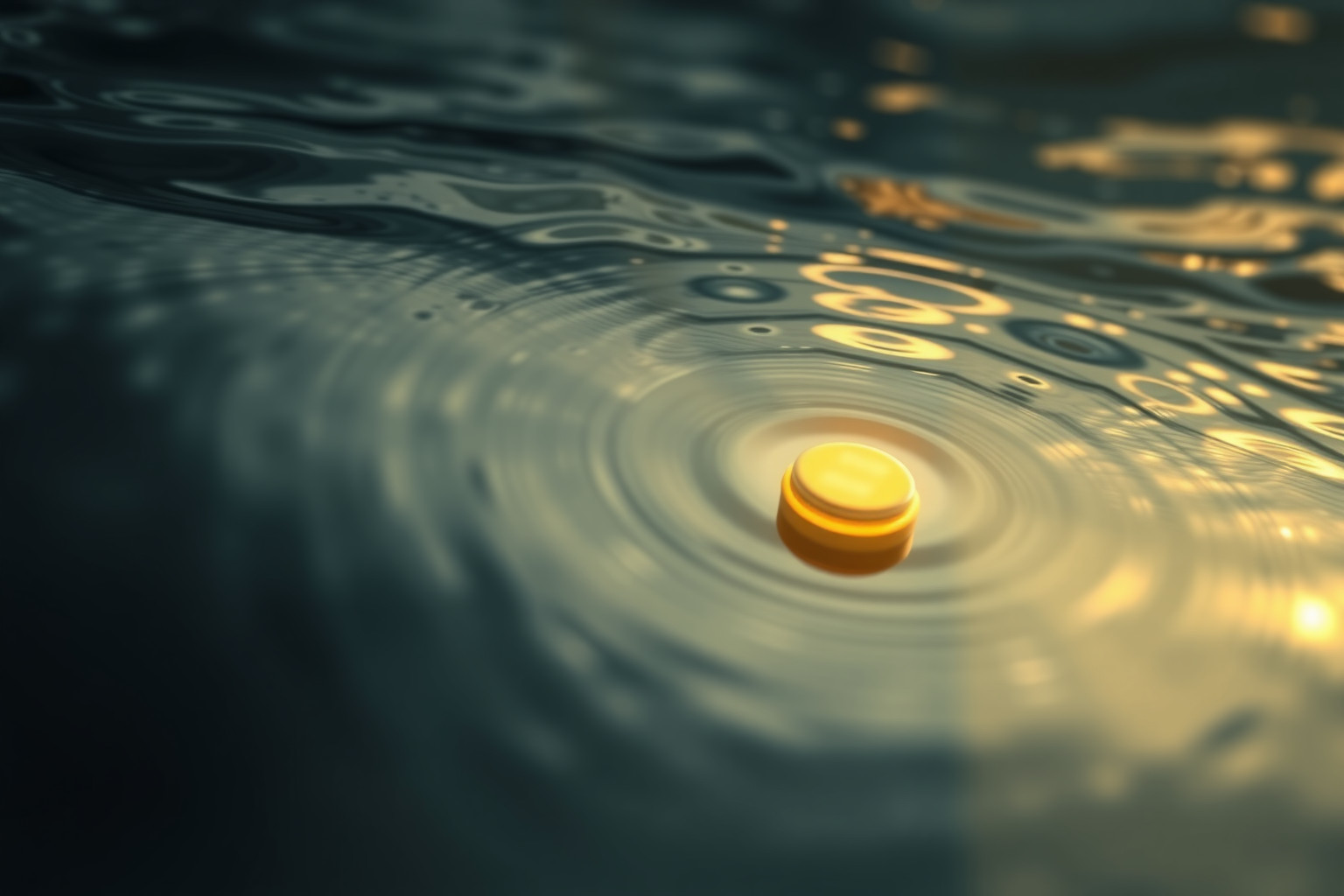 Sognare un bottone d'oro nell'acqua simboleggia ricchezza nascosta.