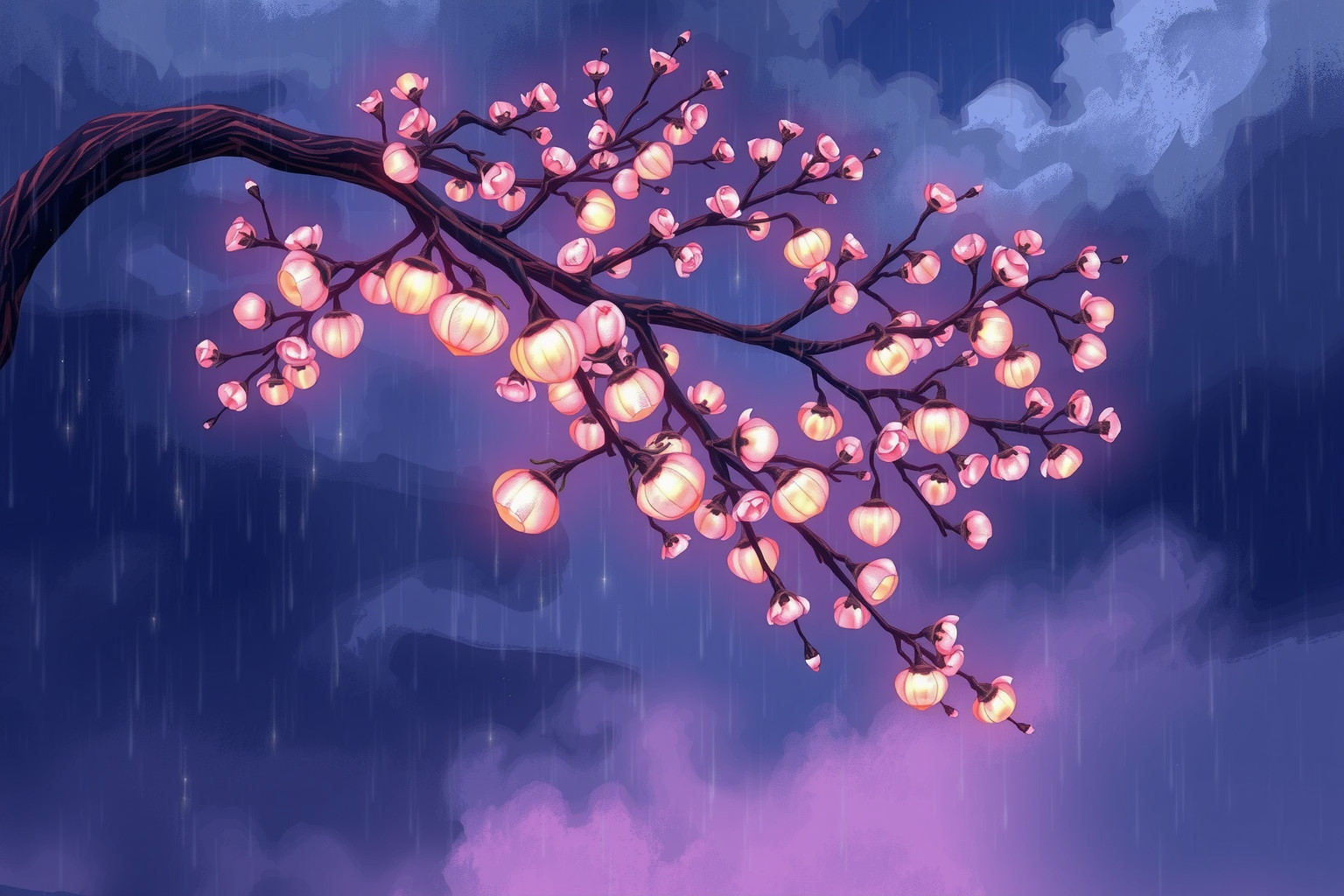 Sognare un ciliegio di prugne tempestoso simboleggia conflitti interiori intensi.