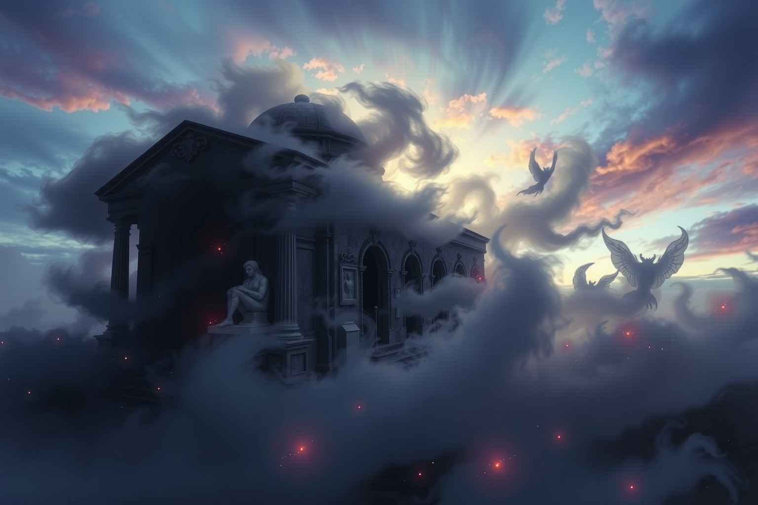 Sognare un mausoleo oscuro simboleggia misteri nascosti e paura interiore.