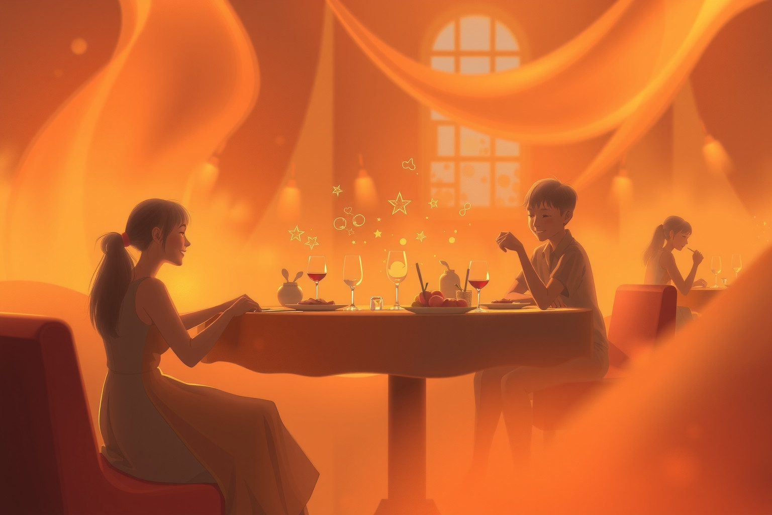 Sognare un ristorante con familiari indica legami emotivi forti.