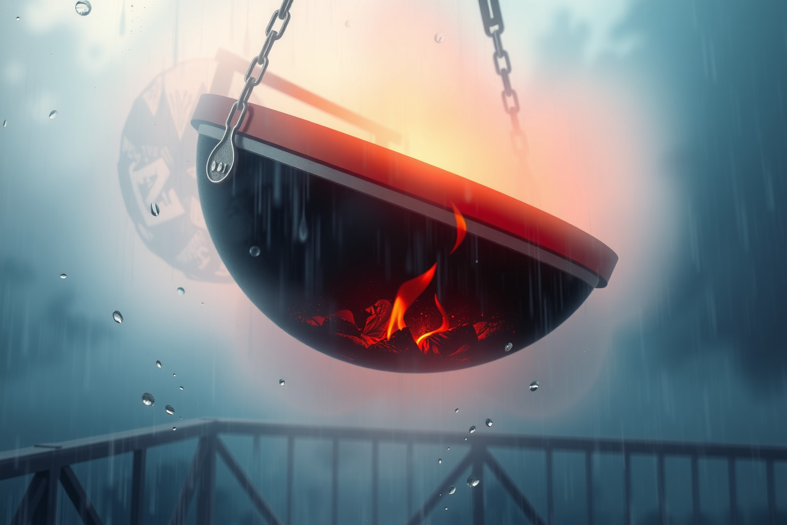 Grigliare sotto la pioggia simboleggia sfide inaspettate e resistenza.