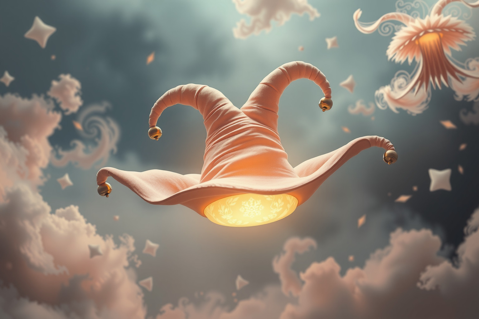 Un berretto da giullare gigante simboleggia eccesso e follia inconscia.