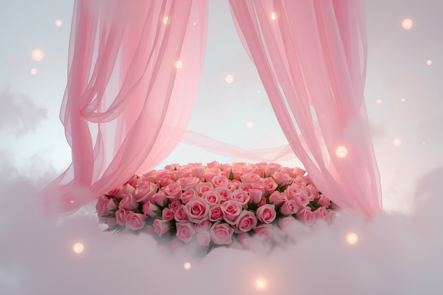 Il baldacchino rosa simboleggia amore romantico e dolce tenerezza.