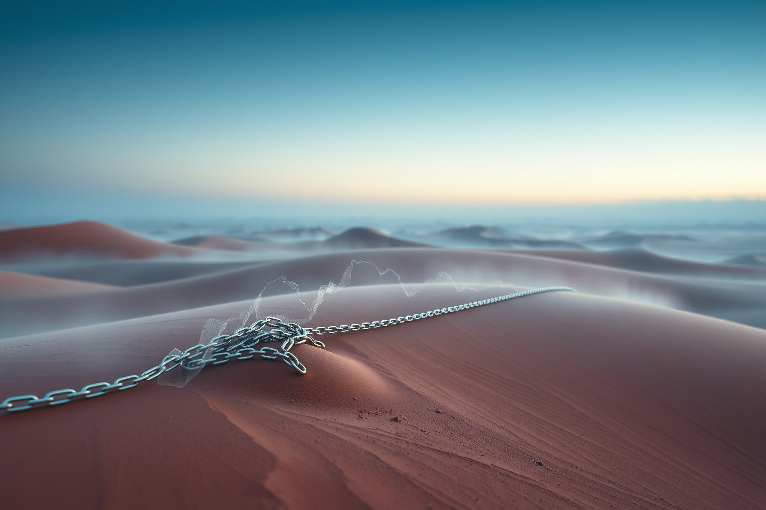 Le catene nel deserto simboleggiano isolamento e mancanza di speranza.