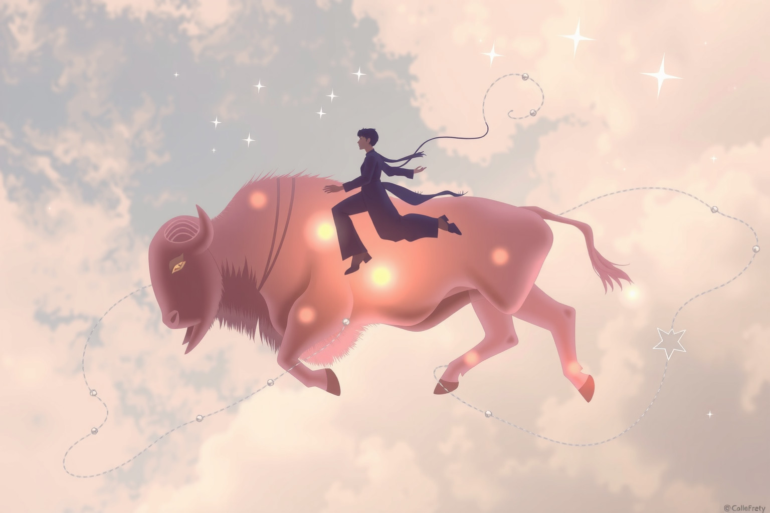 Cavalcare un bufalo simboleggia forza interiore e controllo emotivo.