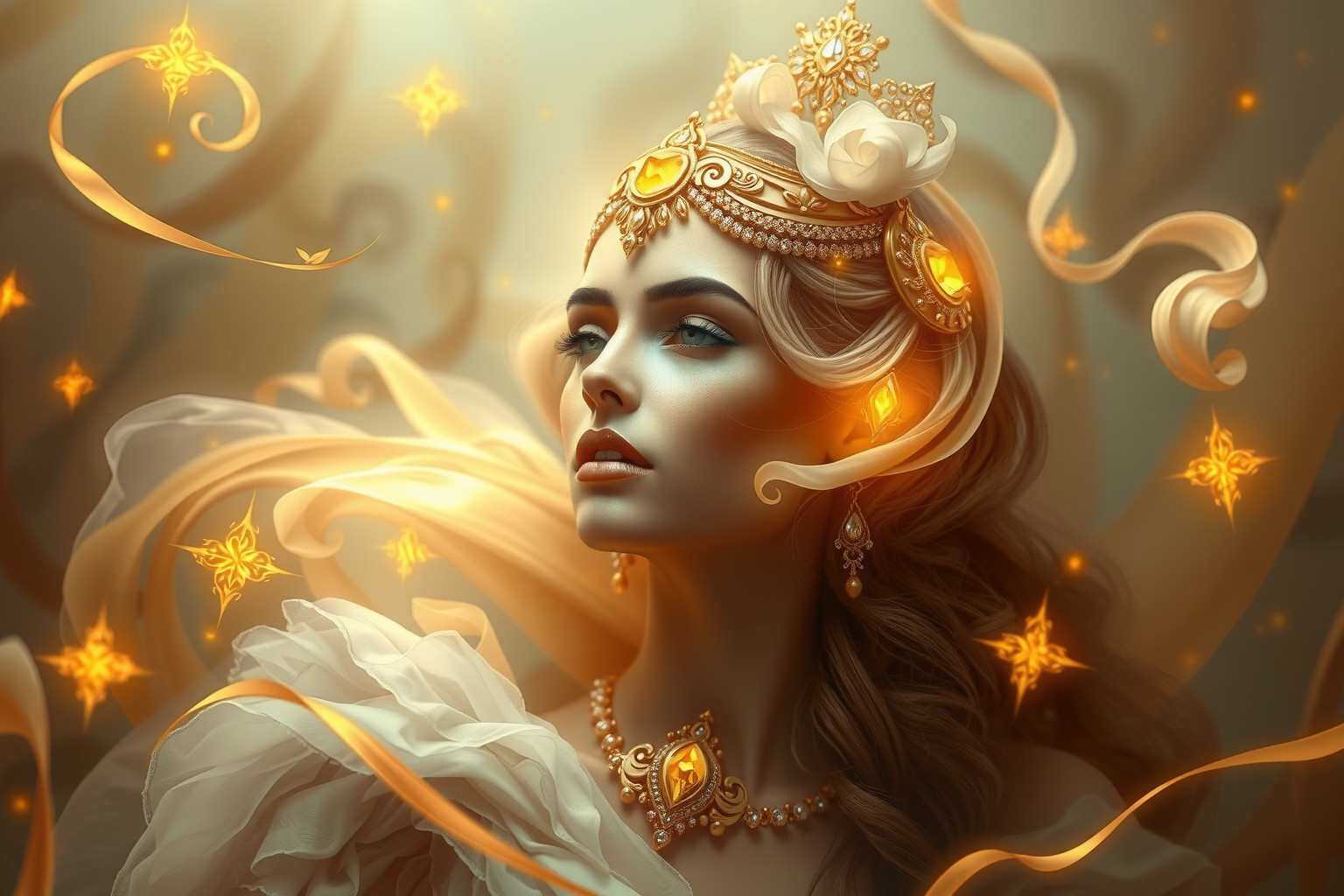 Cleopatra simboleggia potere e lusso attraverso i suoi gioielli preziosi.