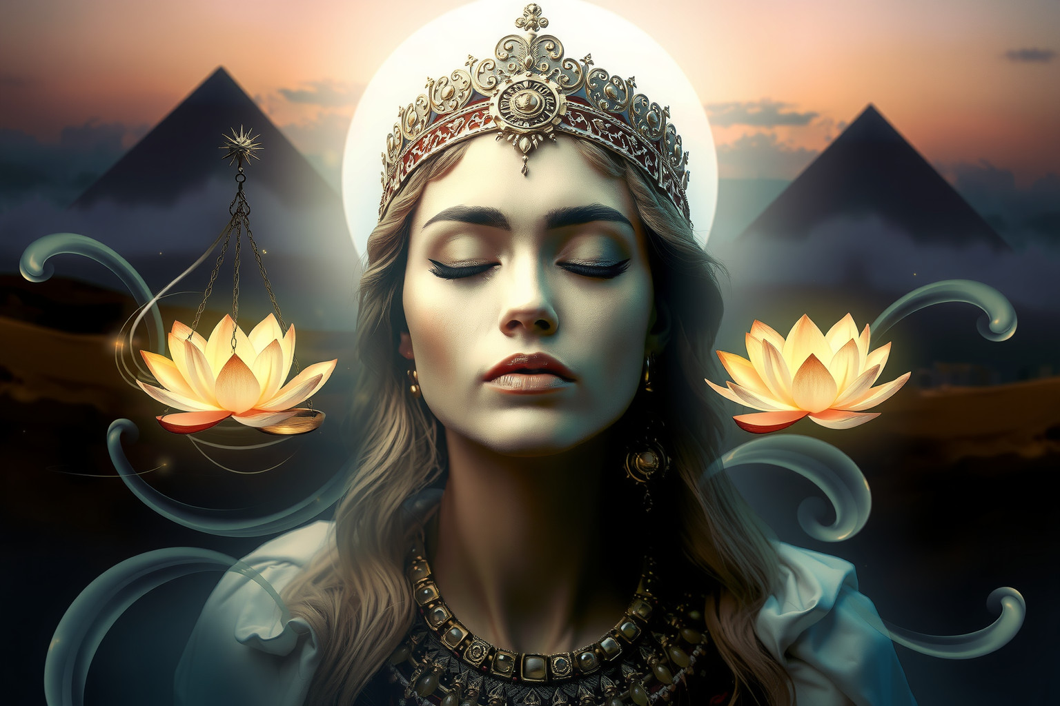 Cleopatra medita simboleggia potere interiore e profonda saggezza.