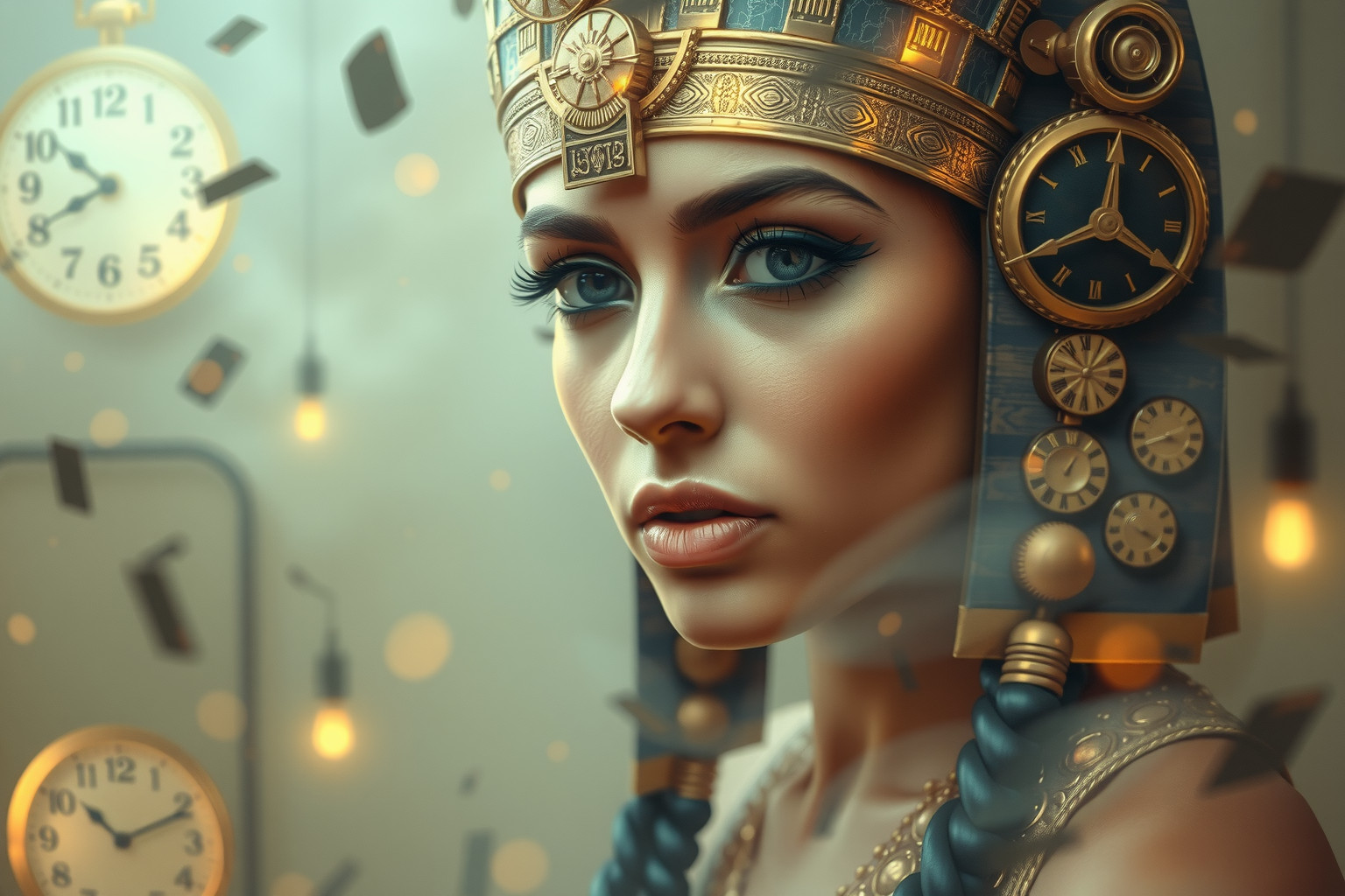 Cleopatra moderna riflette potere antico e dilemmi contemporanei contrastanti.