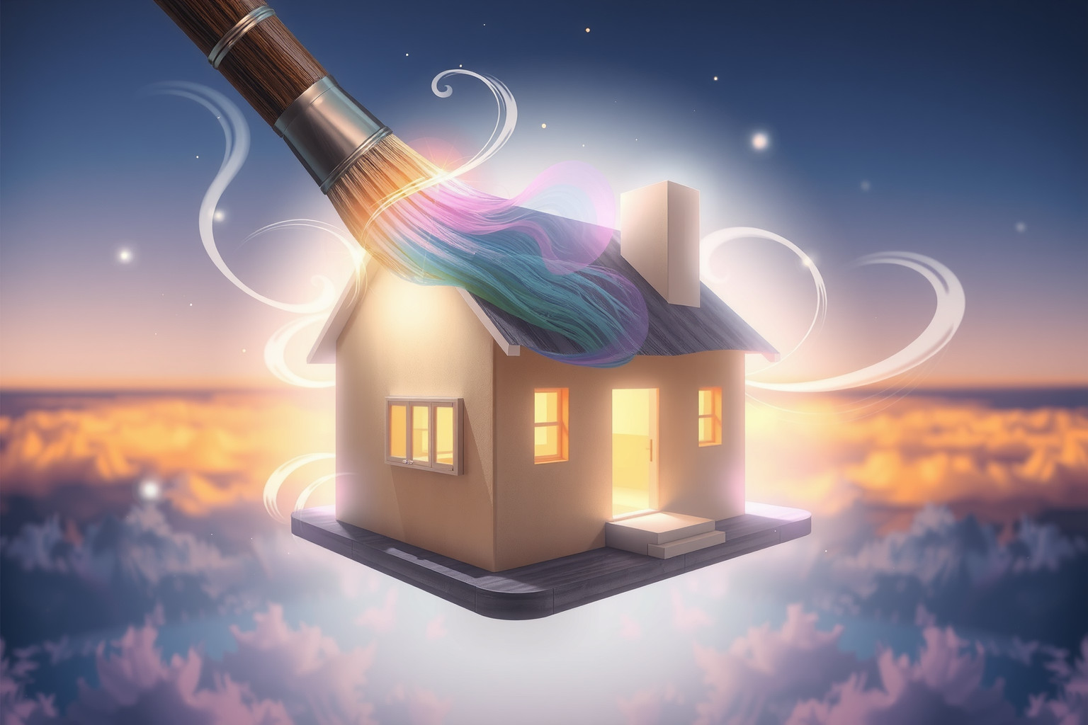 Dipingere casa con pennello simboleggia nuova energia e rinascita.