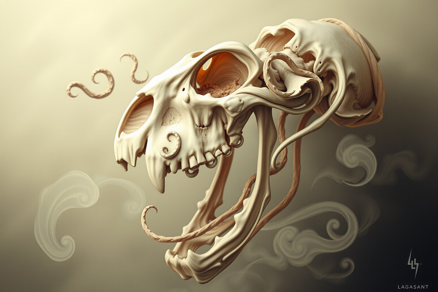 La mandibola enorme simbolizza ambizione smisurata e rischio di crollo.