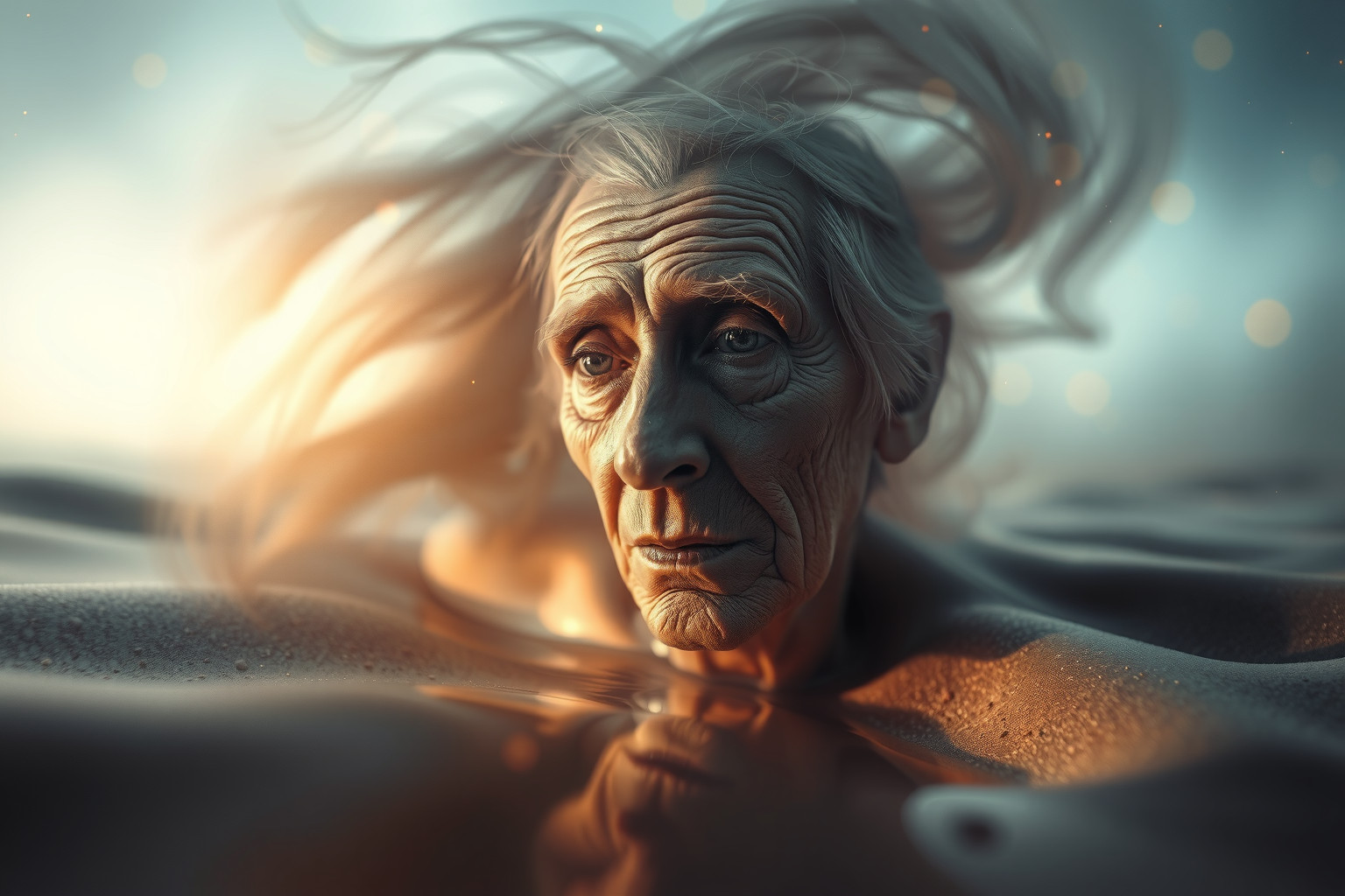 Il riflesso sfocato simboleggia la paura dell'invecchiamento imminente.