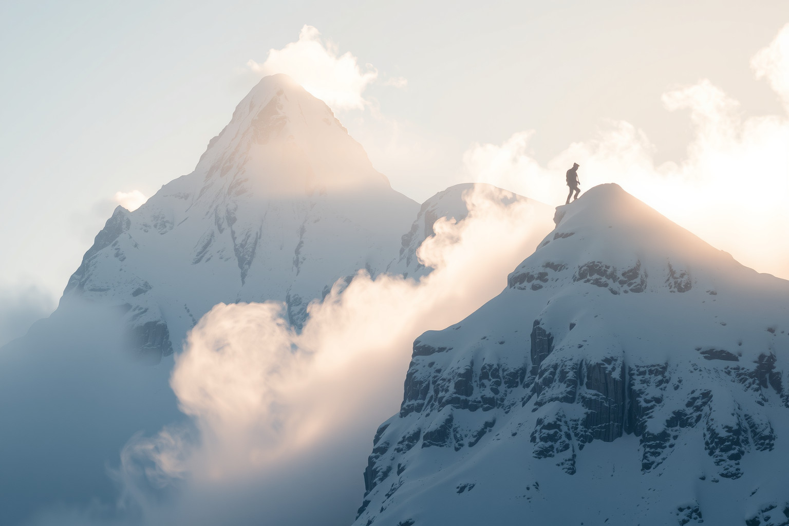 Scalare una montagna innevata simboleggia sfide e rinascita interiore.