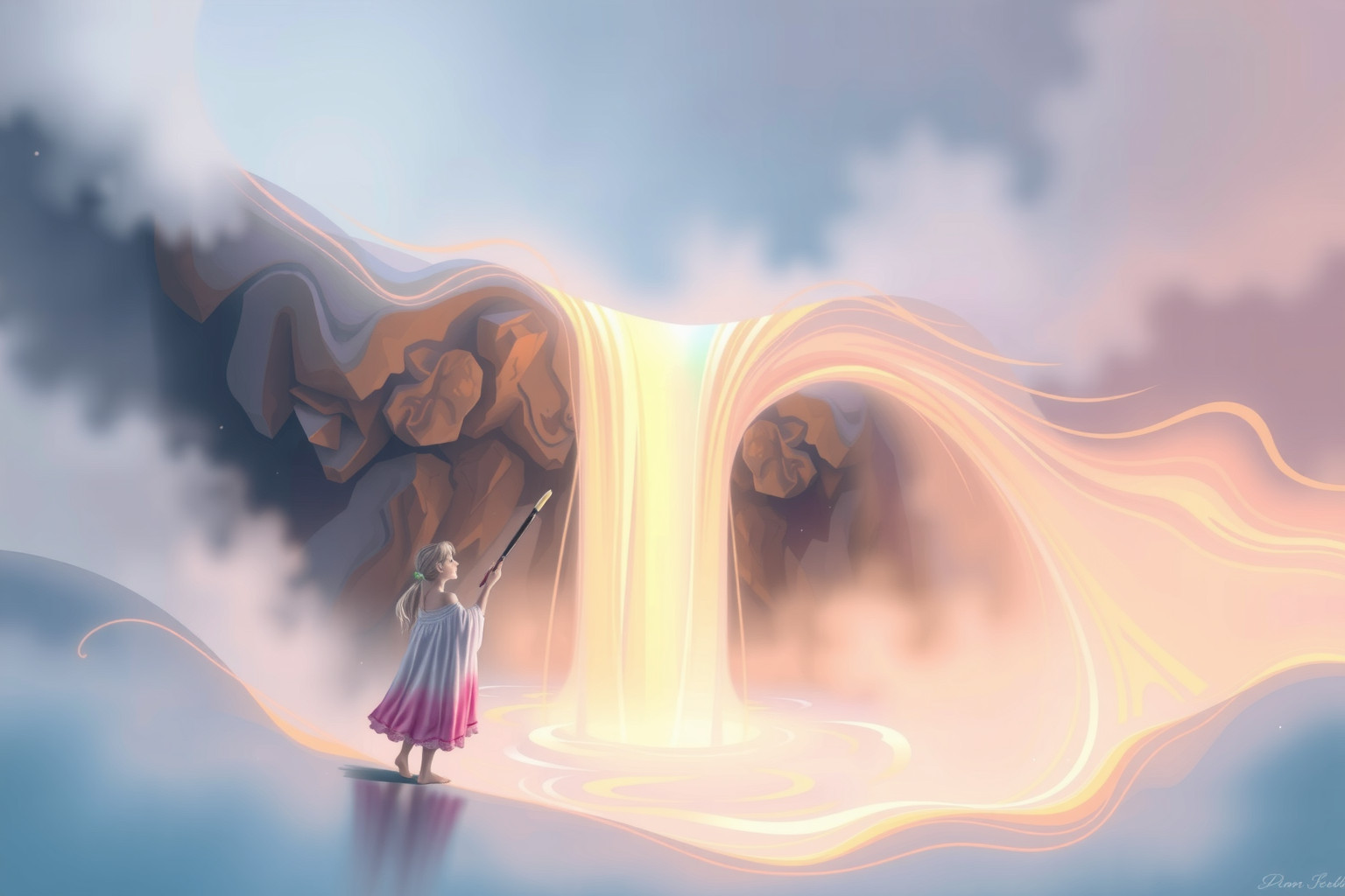 Sognare di dipingere una cascata simboleggia creatività e emozioni profonde.