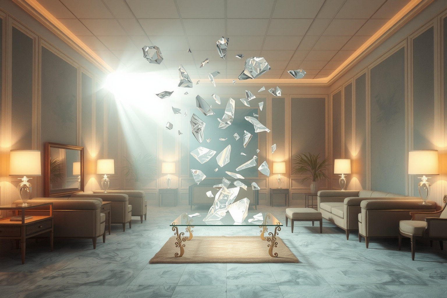 Sognare di rompere in salone riflette paure di perdere controllo.