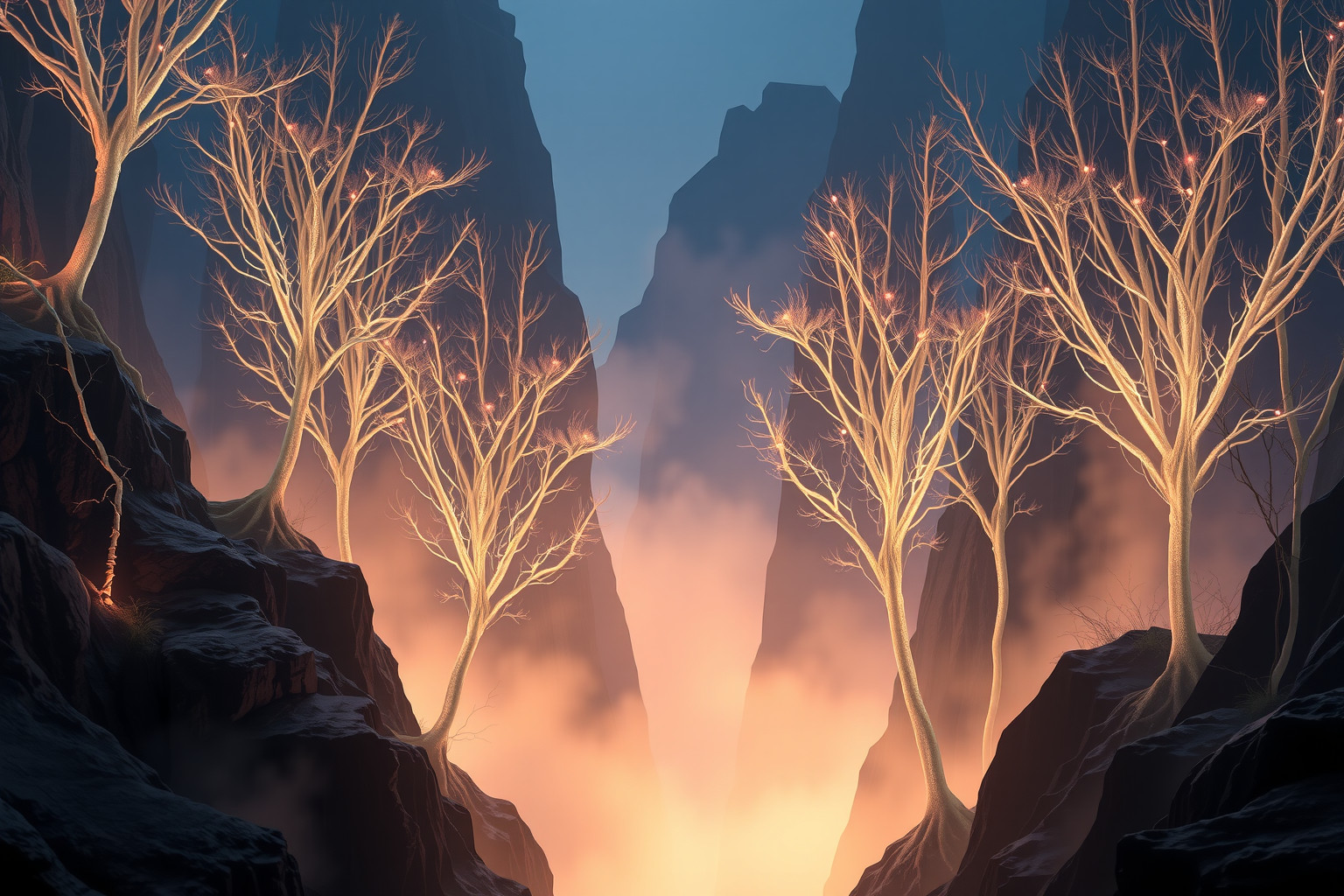 Sognare alberi in una ravina simboleggia forza e crescita interiore.