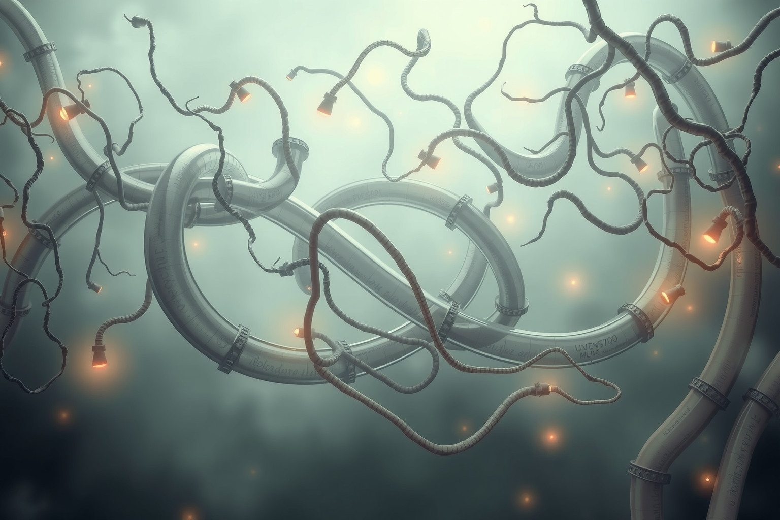 Sognare tubi di scarico intrecciati simboleggia intrecci emotivi complessi.