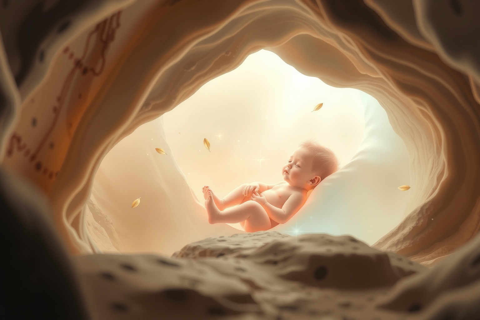 Sognare un bambino delle caverne simboleggia potenziale nascosto e purezza.