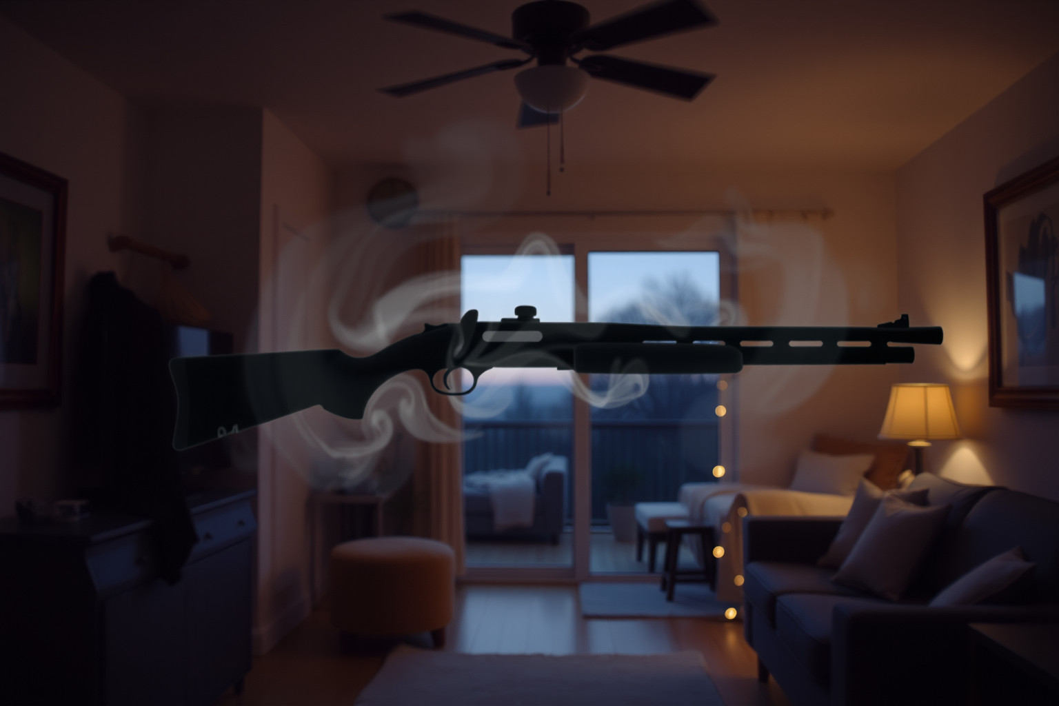 Sognare un fucile a canne mozze in casa indica conflitti interiori nascosti.