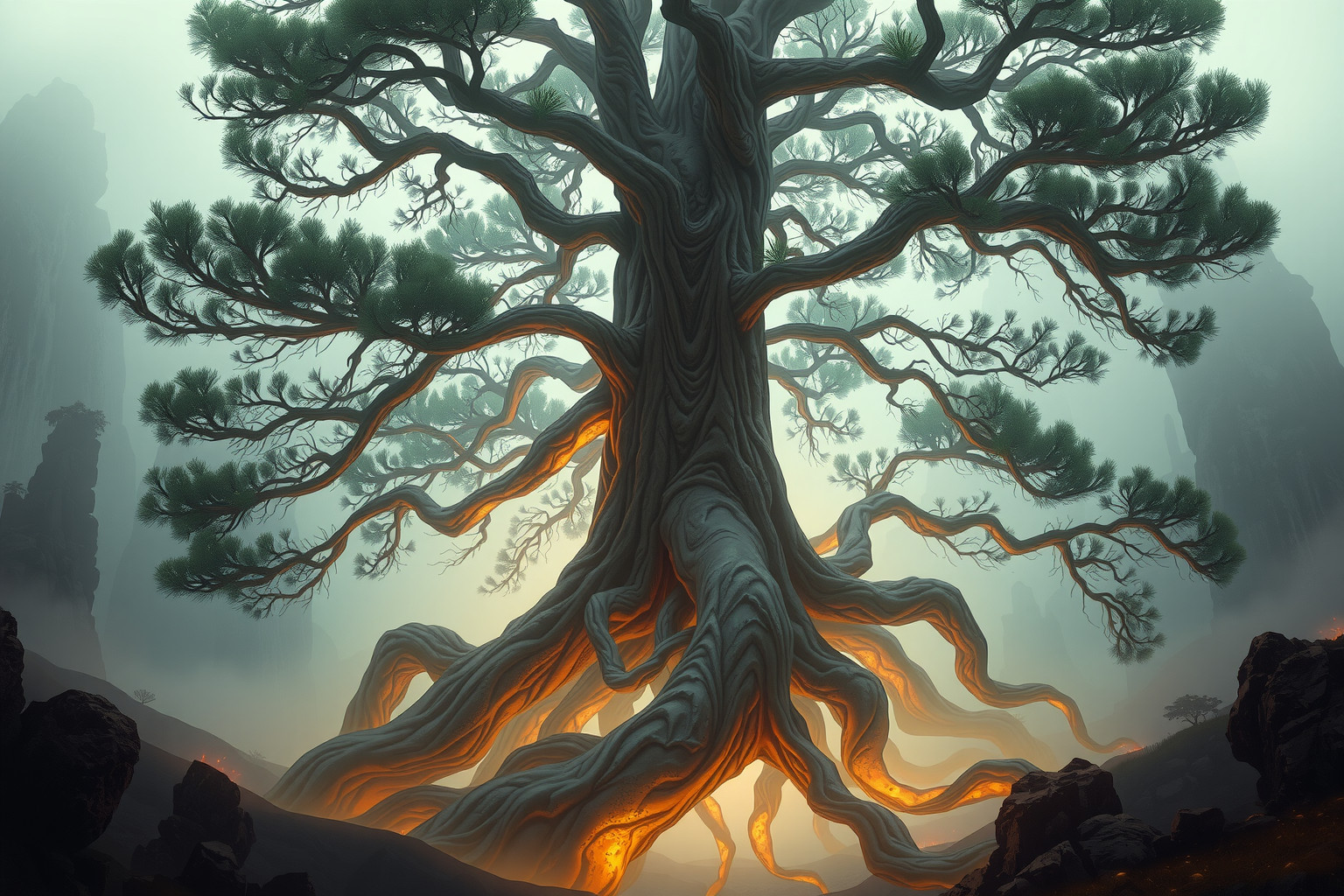 Sognare un pino cembro con radici forti simboleggia stabilità e protezione.