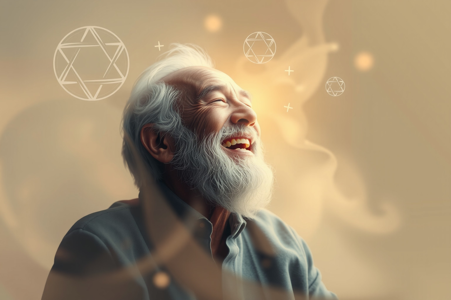 Sognare un vecchio che ride simboleggia saggezza e gioia interiore.
