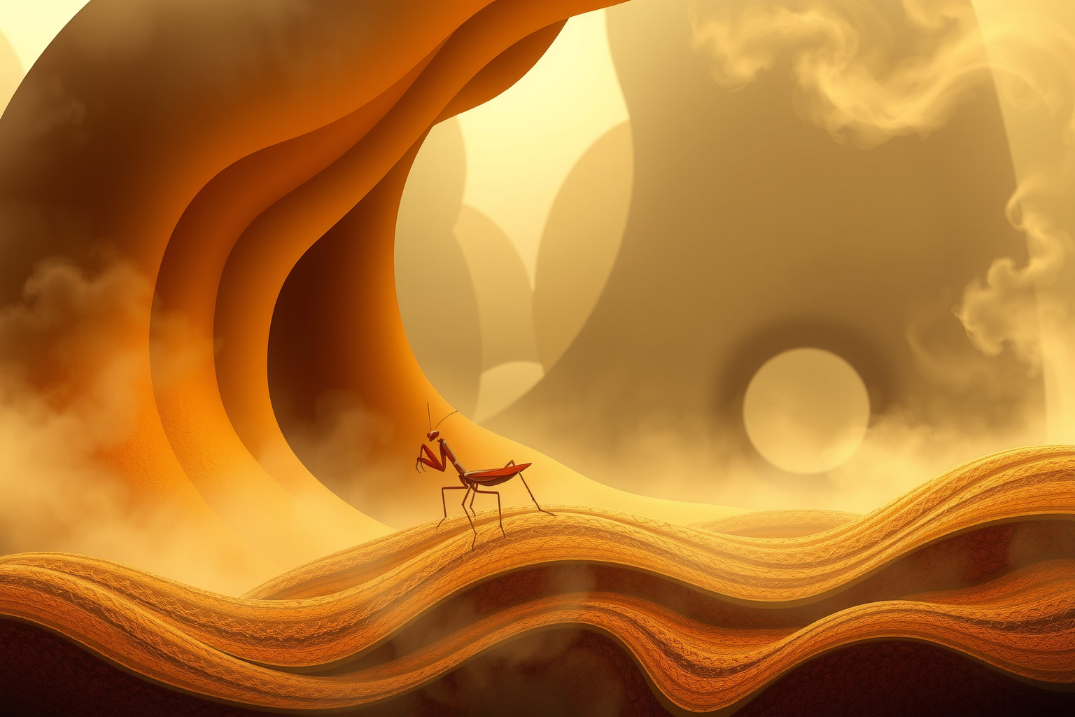 Sognare la mantide marrone simboleggia stabilità e radicamento profondo.